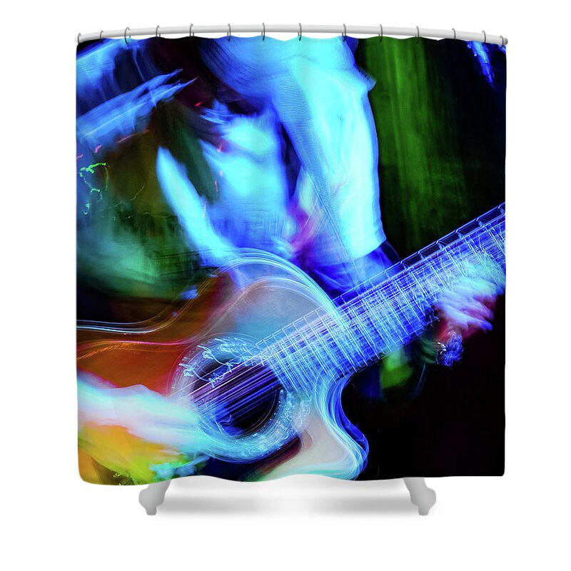 Guitar Shower Curtain featuring the photograph Martian Guitar Motion #2 by Deckmans World