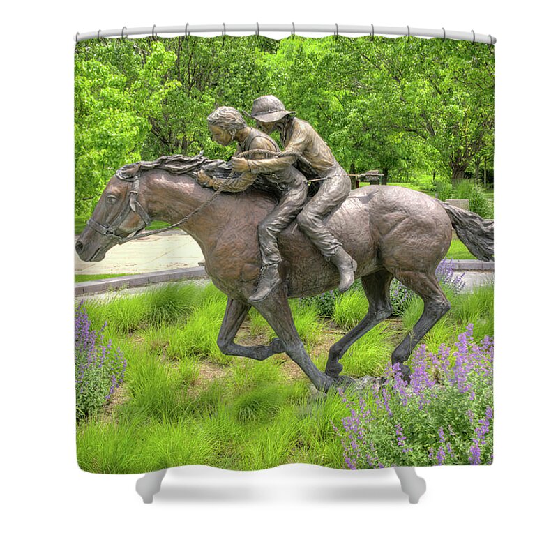 Martin Brothers Shower Curtain featuring the photograph Martin Brothers Statue by Jeff White