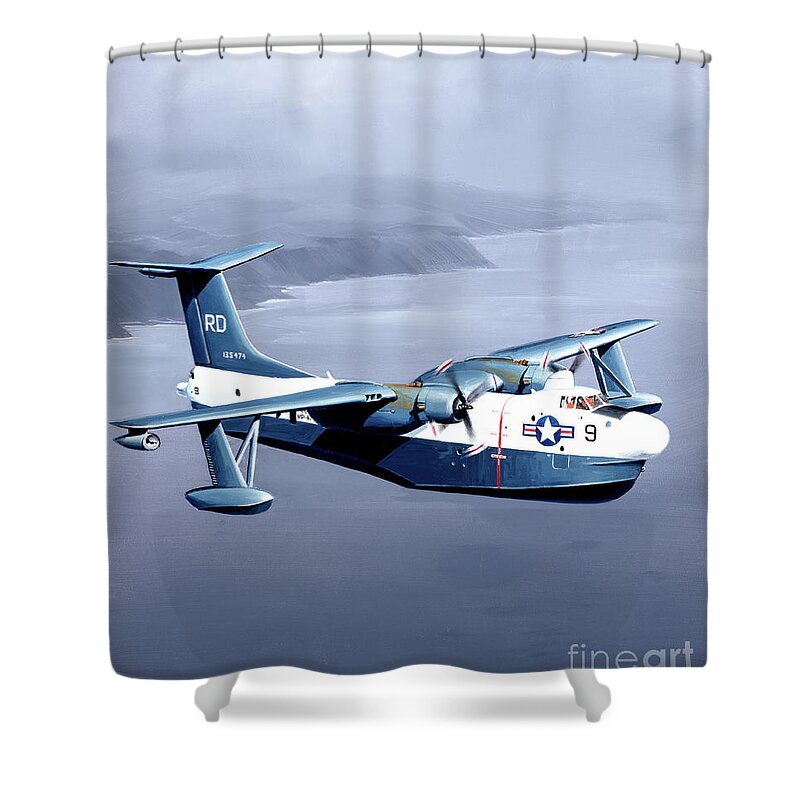 Military Aircraft Shower Curtain featuring the painting Martin P5M Marlin by Jack Fellows