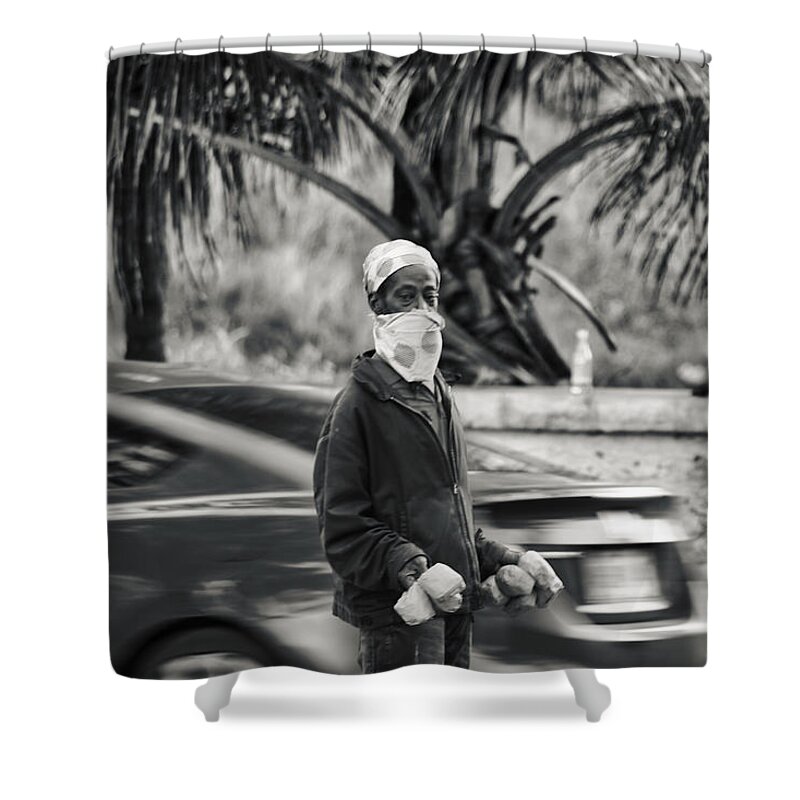 Street Photography Shower Curtain featuring the photograph Masked Man by Montez Kerr
