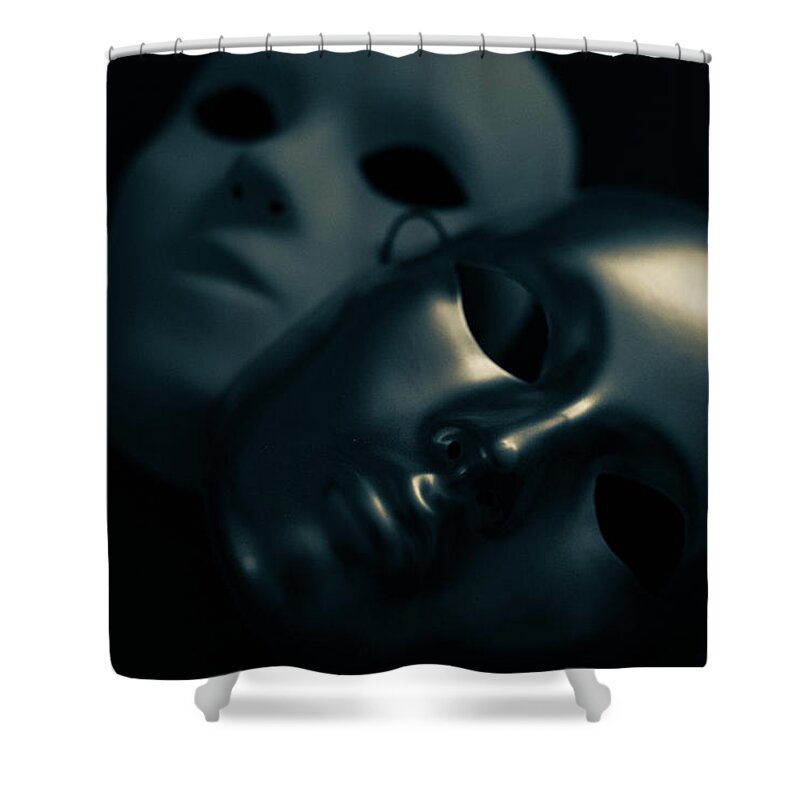 Mask Shower Curtain featuring the photograph Masks in Blue by Amelia Pearn