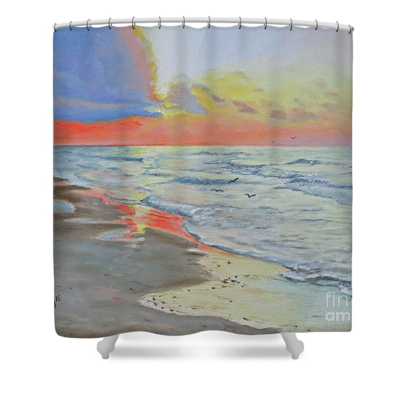 Matagorda Shower Curtain featuring the painting Matagorda Beach Sunrise by Jimmie Bartlett