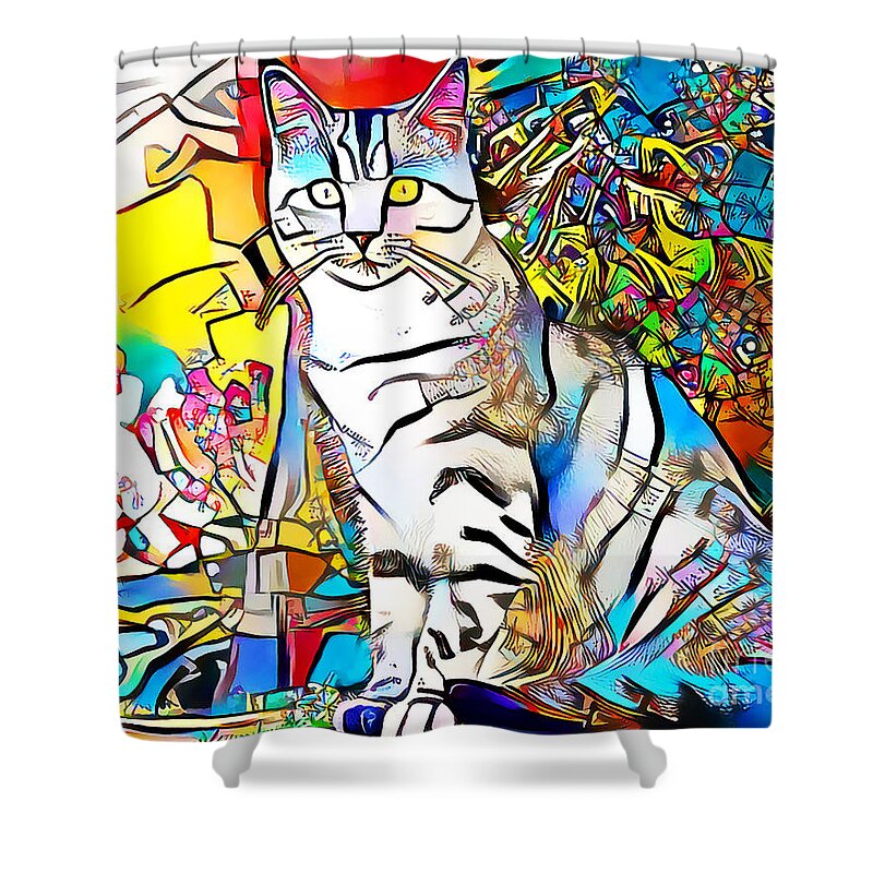 Wingsdomain Shower Curtain featuring the photograph Matisse The Modern Art Cat in Contemporary Vibrant Colors 20201001 v4 by Wingsdomain Art and Photography