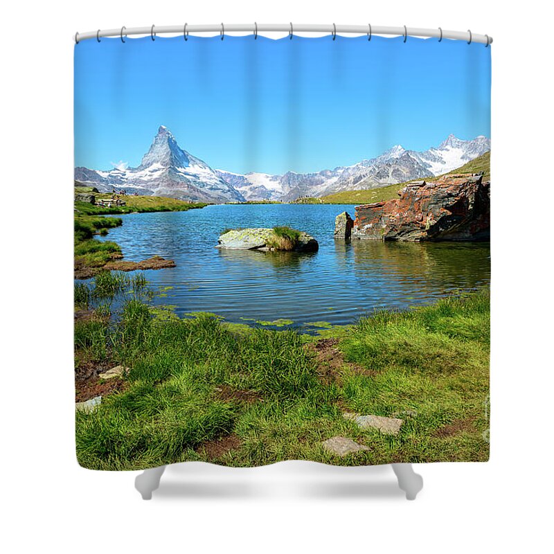 Matterhorn Shower Curtain featuring the photograph Matterhorn on Stellisee Lake by Benny Marty