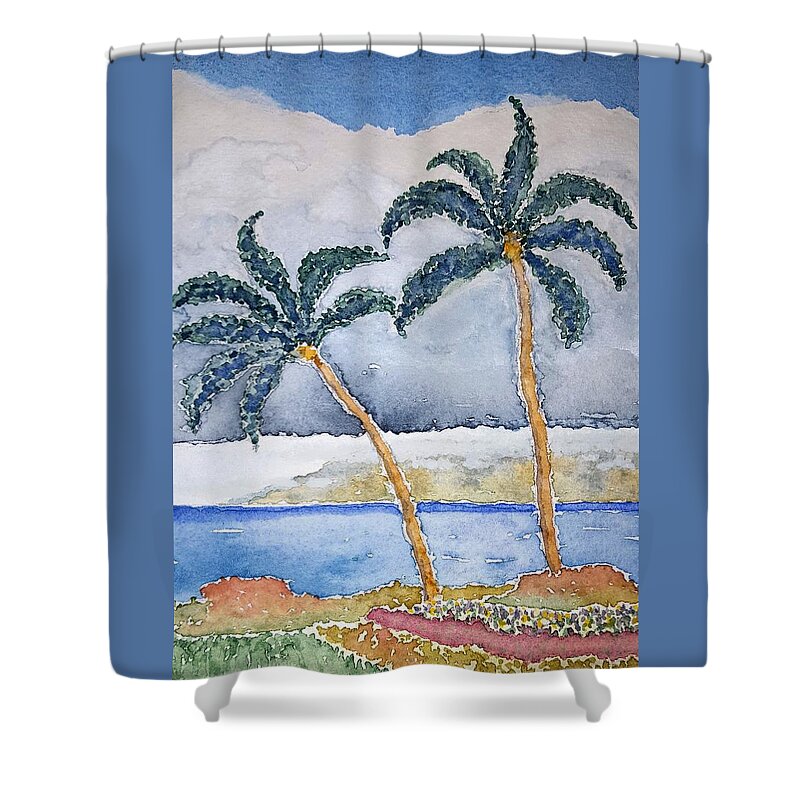 Watercolor Shower Curtain featuring the painting Maui Palms by John Klobucher