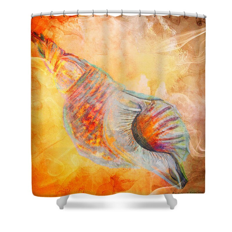 Shell Shower Curtain featuring the pastel Maui Shell Song of the Sea I by Anastasia Savage Ealy