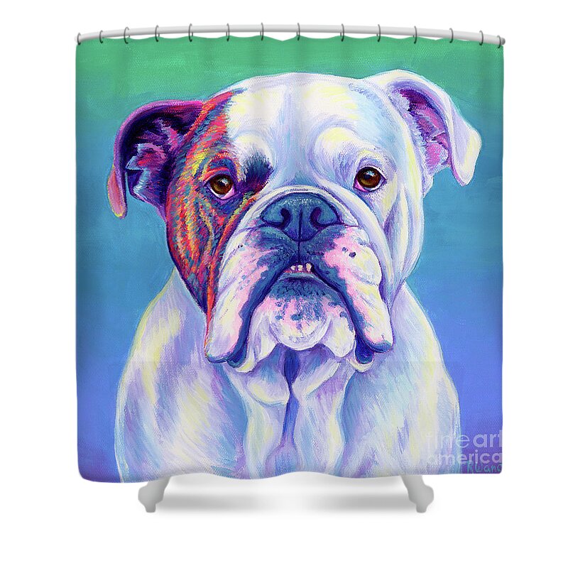English Bulldog Shower Curtain featuring the painting Max the Bulldog by Rebecca Wang