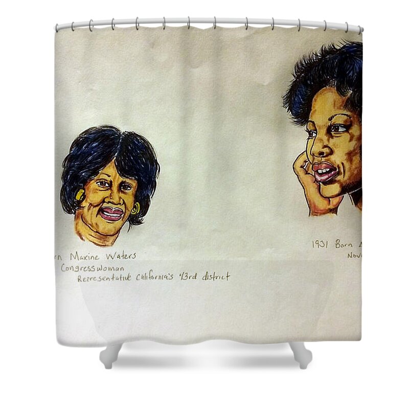  Joedee Shower Curtain featuring the drawing Maxine Waters and Toni Morrison by Joedee