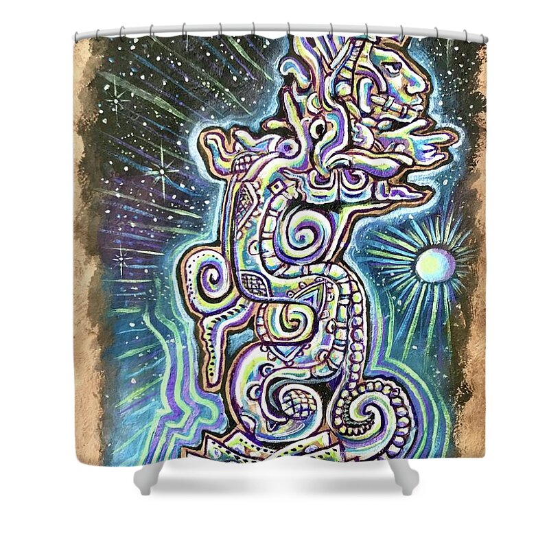 Mayan Shower Curtain featuring the painting Mayan Vision Serpent by Jim Figora