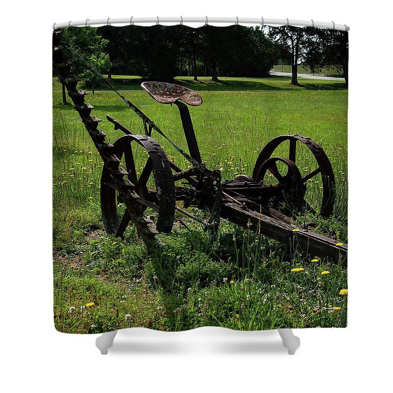 Mccormick Deering Horse Drawn Sickle Mower Shower Curtain featuring the photograph McCormick Deering horse drawn sickle mower 002 by Flees Photos
