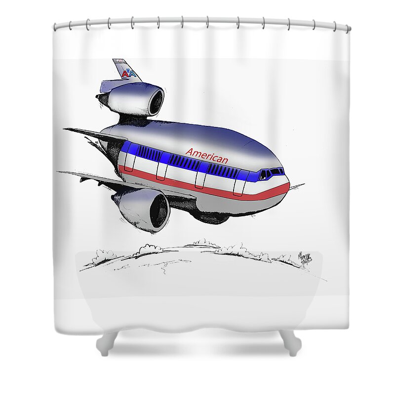 Mcdonnell Shower Curtain featuring the drawing McDonnell Douglas DC-10 by Michael Hopkins