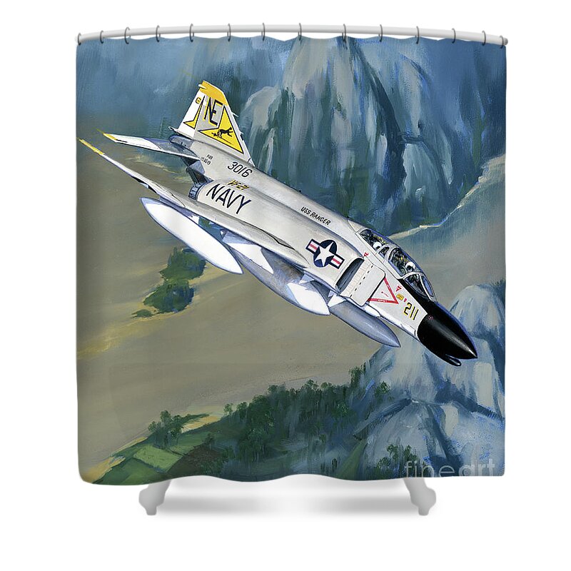 Aviation Shower Curtain featuring the painting McDonnell Douglas F-4 Phantom II by Jack Fellows