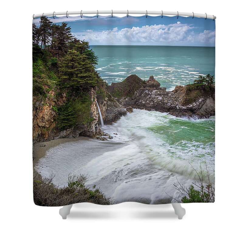 Big Sur Shower Curtain featuring the photograph McWay Falls by Laura Macky