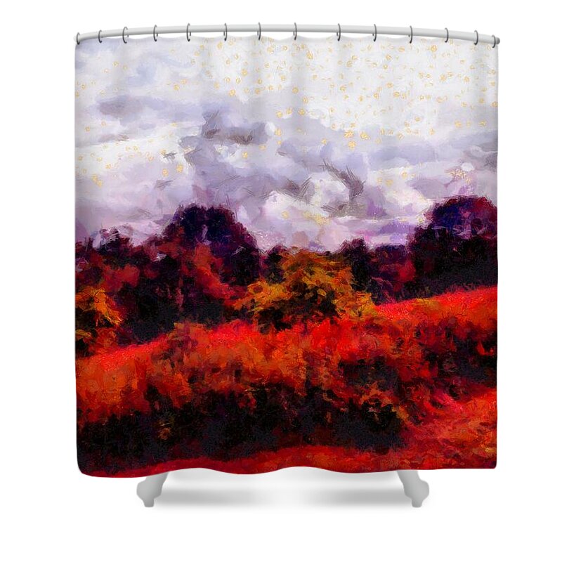 Meadow Shower Curtain featuring the mixed media Meadow at Dusk by Christopher Reed