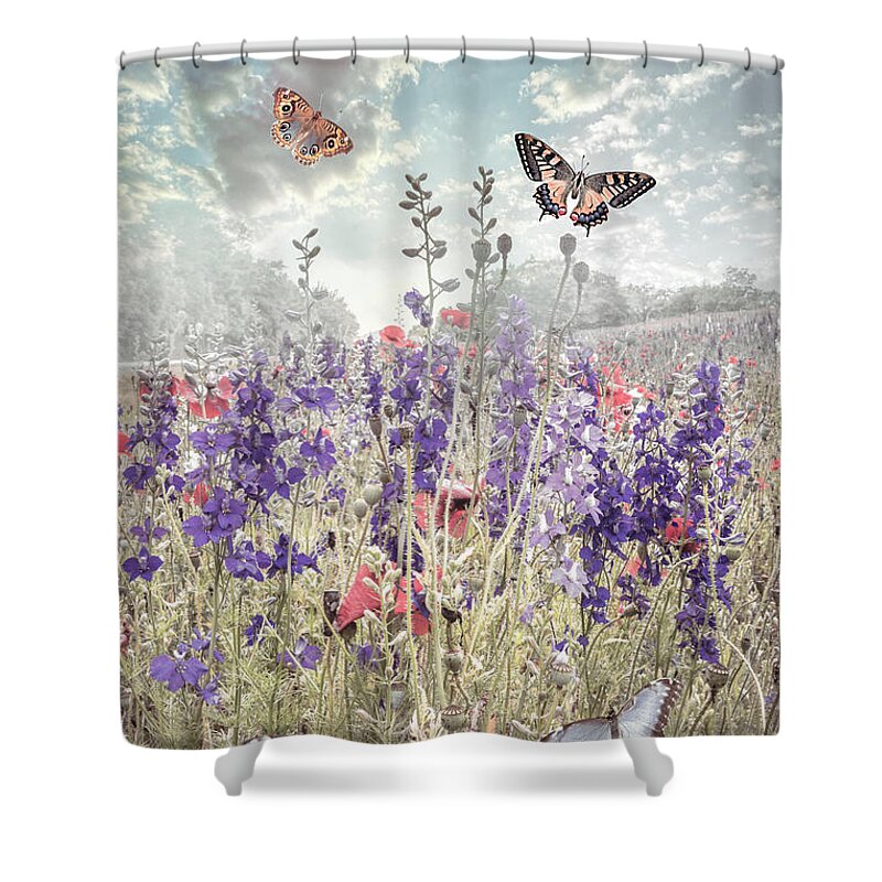 Carolina Shower Curtain featuring the photograph Meadow Butterflies in Spring by Debra and Dave Vanderlaan