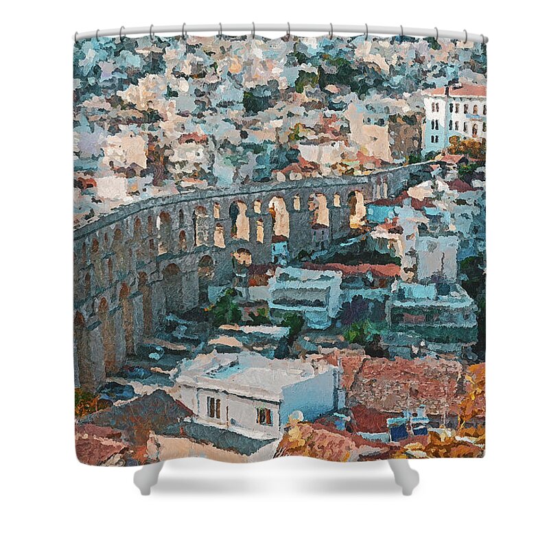 Kavala Shower Curtain featuring the photograph Medieval Aqueduct by Elias Pentikis