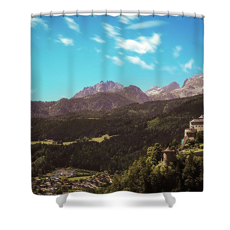 Reconstruction Shower Curtain featuring the photograph Medieval Hohenwerfen Castle by Vaclav Sonnek