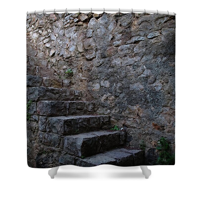 Castle Shower Curtain featuring the photograph Medieval Wall Staircase by Angelo DeVal