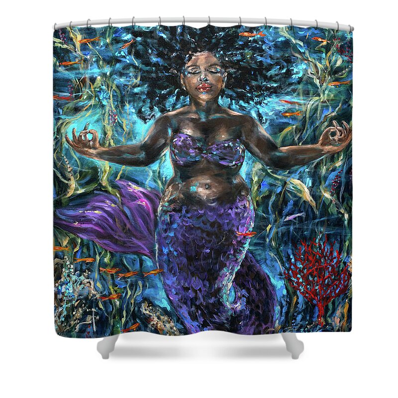 Mermaid Shower Curtain featuring the painting Meditation by Linda Olsen