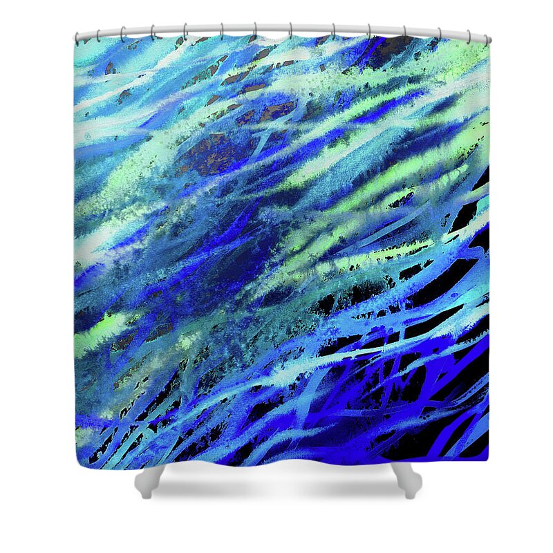 Blue Shower Curtain featuring the painting Meditative Flow Of The River Abstract Lines I by Irina Sztukowski