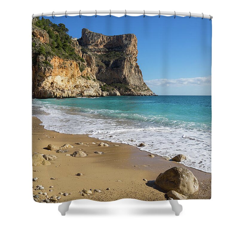 Mediterranean Shower Curtain featuring the photograph Mediterranean sunlight on the dream beach by Adriana Mueller