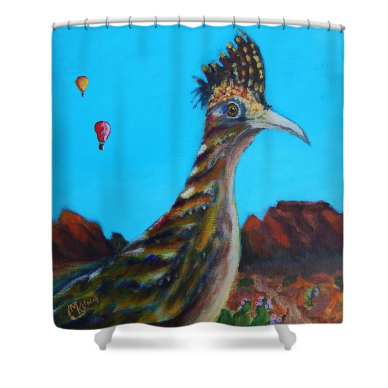 Roadrunner Shower Curtain featuring the painting Meep Meep by Mike Kling