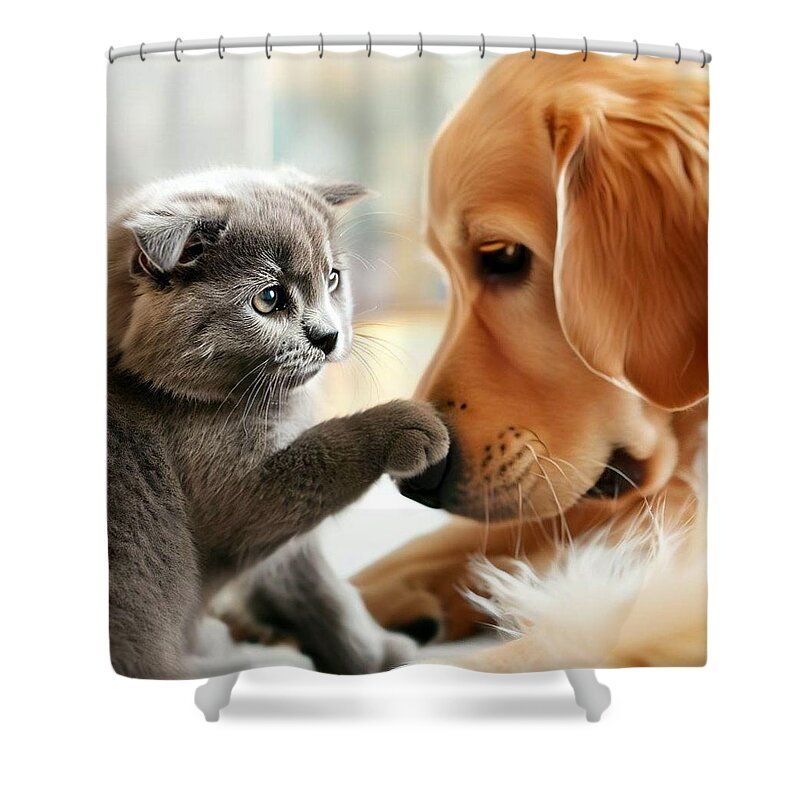 Kitten Shower Curtain featuring the digital art Meet Cute 1 by Cats In Places