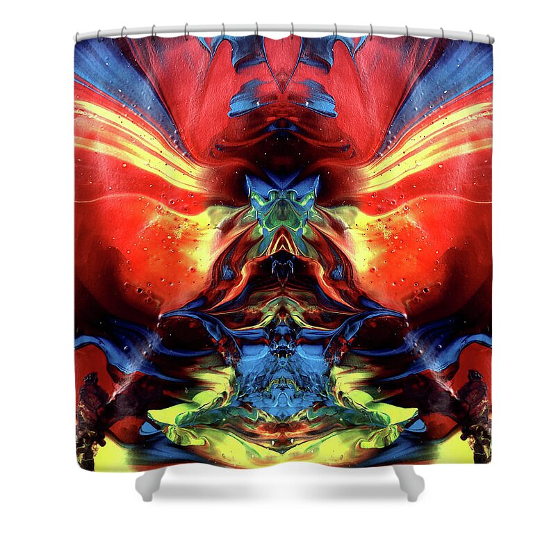 Abstract Shower Curtain featuring the painting Mega Meditation Man by Stephenie Zagorski