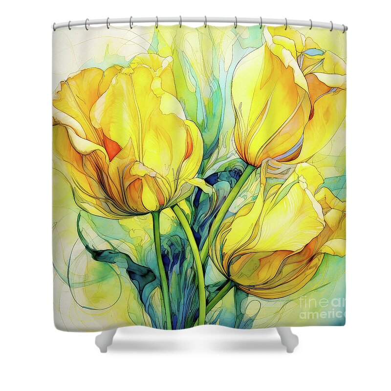 Tulips Shower Curtain featuring the painting Mellow Yellow Tulips by Tina LeCour