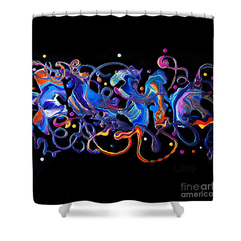 Colorful Abstract Shower Curtain featuring the painting Melody on the Wind 8644 by Priscilla Batzell Expressionist Art Studio Gallery