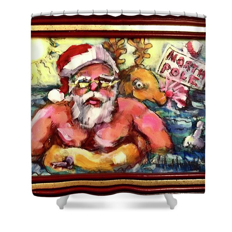Painting Shower Curtain featuring the painting Melting Santa by Les Leffingwell