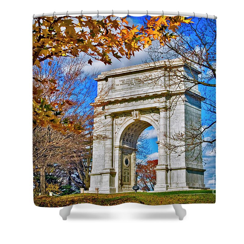 Memorial Arch Valley Forge Pa Shower Curtain featuring the photograph Memorial Arch Valley Forge PA by David Zanzinger