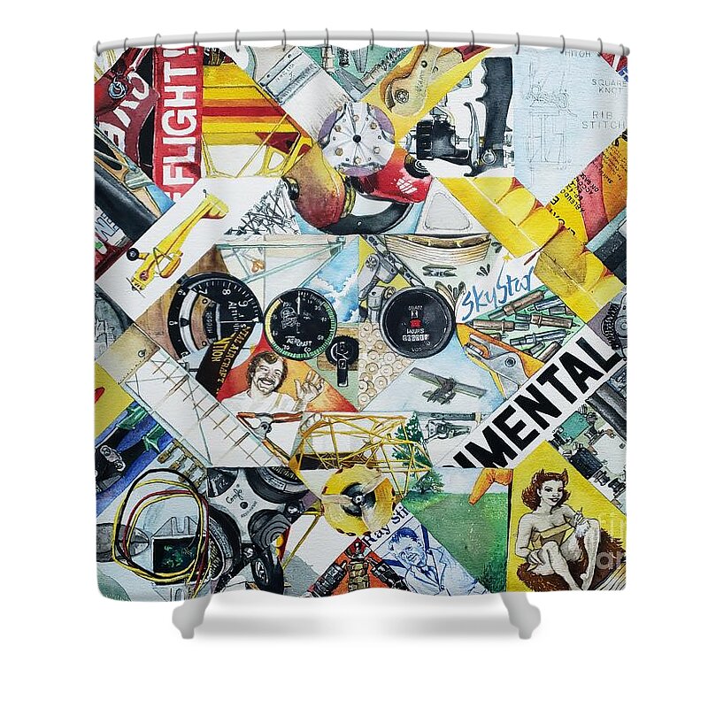Aviation Shower Curtain featuring the painting Mental Flight by Merana Cadorette