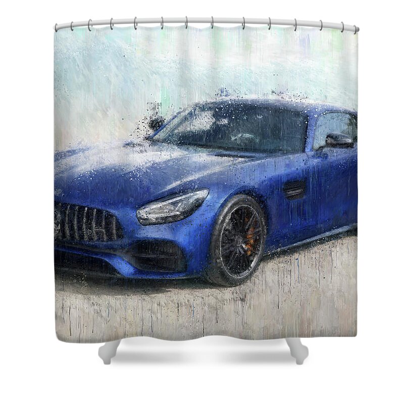 Car Shower Curtain featuring the painting Mercedes-Benz AMG GT Coupe painting by Vart by Vart