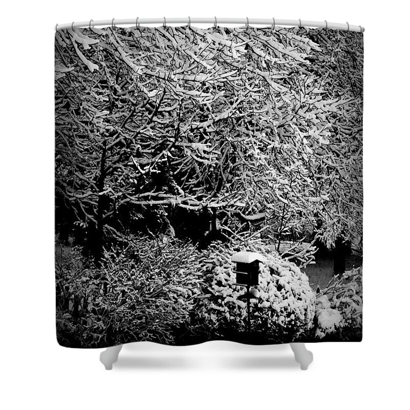 Winter Shower Curtain featuring the photograph Mercy - Black and White by Frank J Casella