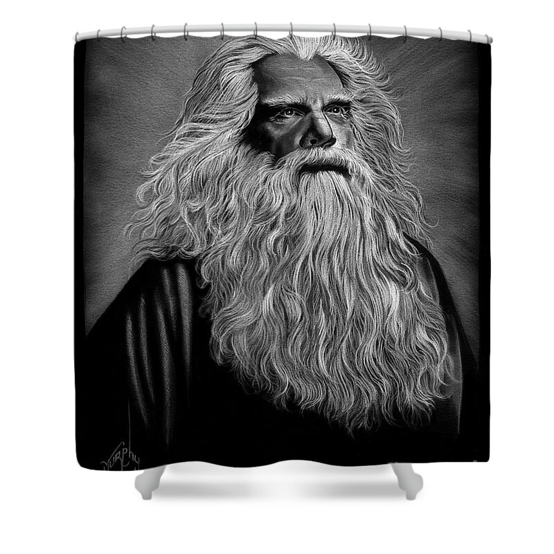 Pencil Shower Curtain featuring the drawing Merlin the Wizard drawing by Murphy Art Elliott