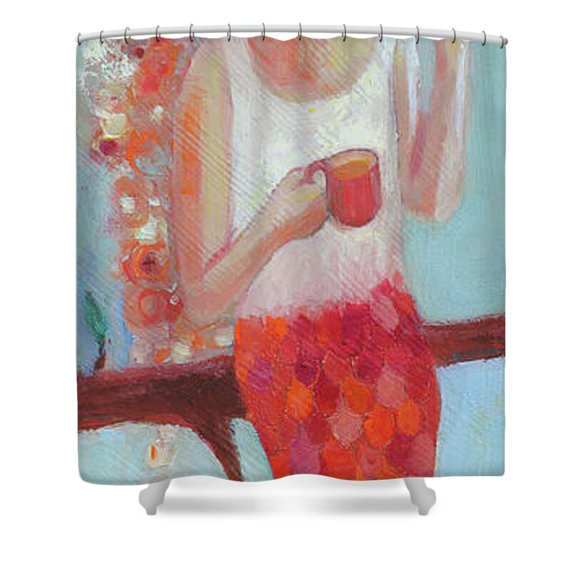 Mermaid Shower Curtain featuring the painting Mermaid On A Tree by Manami Lingerfelt