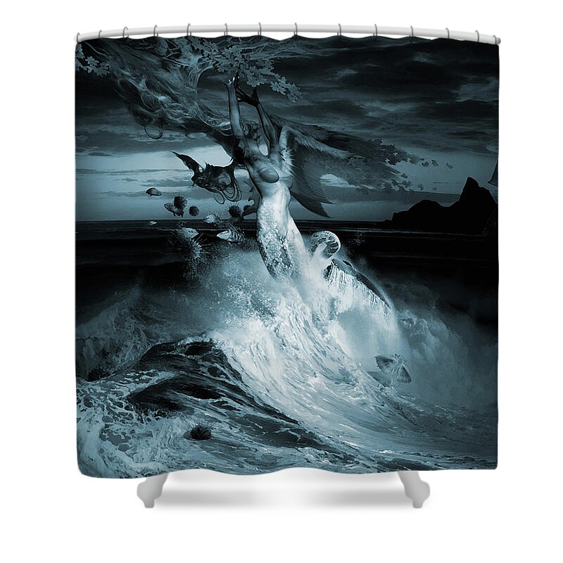 Clouds Water Horizon Shower Curtain featuring the digital art Mermaid Syndrom by George Grie