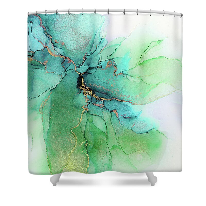 Abstract Ink Shower Curtain featuring the painting Emerald Mermaid Vibes by Olga Shvartsur