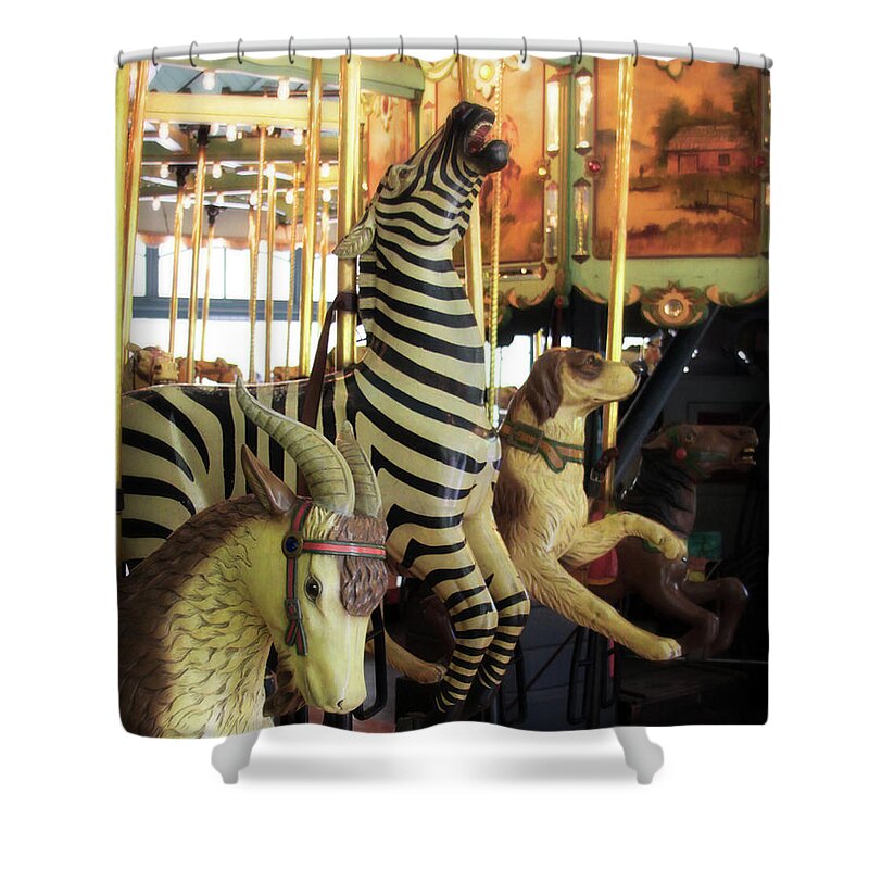 Carousel Shower Curtain featuring the photograph Merrily We Go - Carousel Photograph by Melanie Alexandra Price