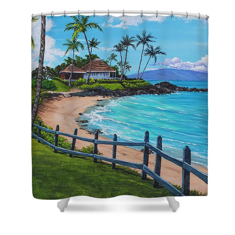 Hawaii Shower Curtain featuring the painting Merrimans At Kapalua Bay by Darice Machel McGuire