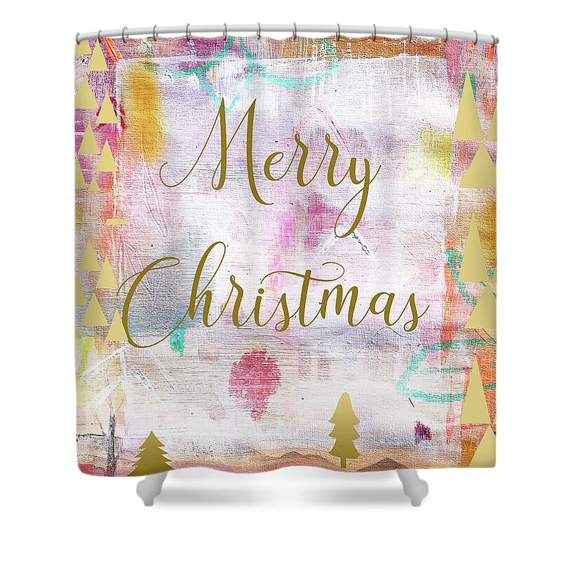 Merry Christmas Shower Curtain featuring the mixed media Merry Christmas by Claudia Schoen
