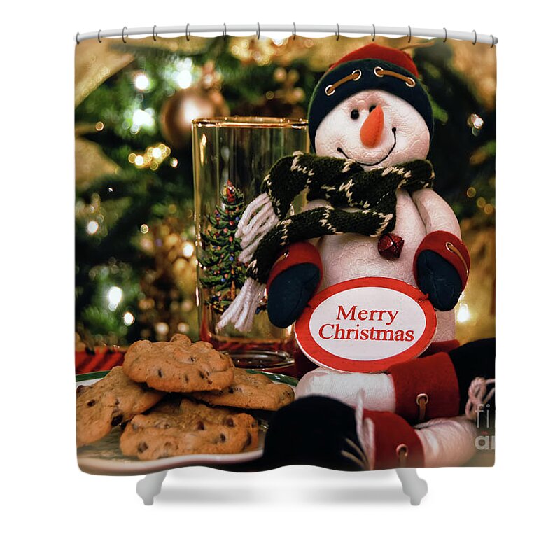 Merry Christmas Shower Curtain featuring the photograph Merry Christmas Snowman by Lois Bryan