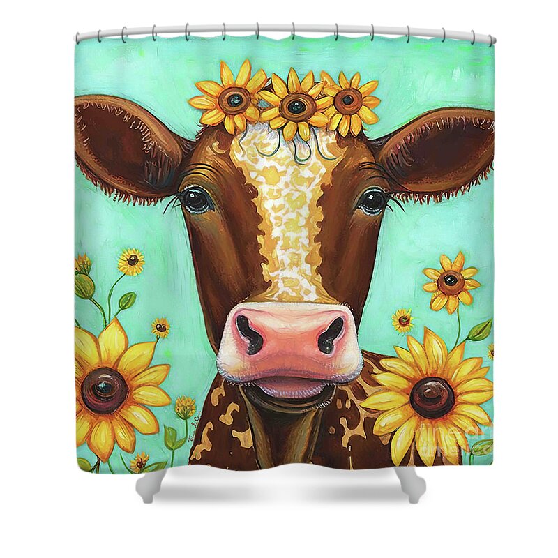 Cow Shower Curtain featuring the painting Merry Mable by Tina LeCour