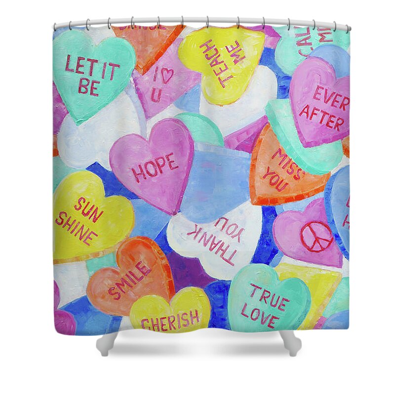 Love Shower Curtain featuring the mixed media Messagesof Love by Sarah Ghanooni