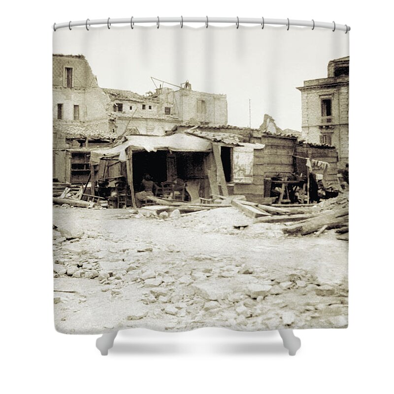 1908 Shower Curtain featuring the digital art Messina Earthquake Dinner by Russell Kightley