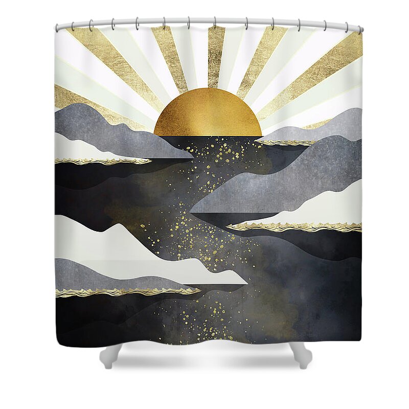 Metallic Shower Curtain featuring the digital art Metallic Dusk by Spacefrog Designs