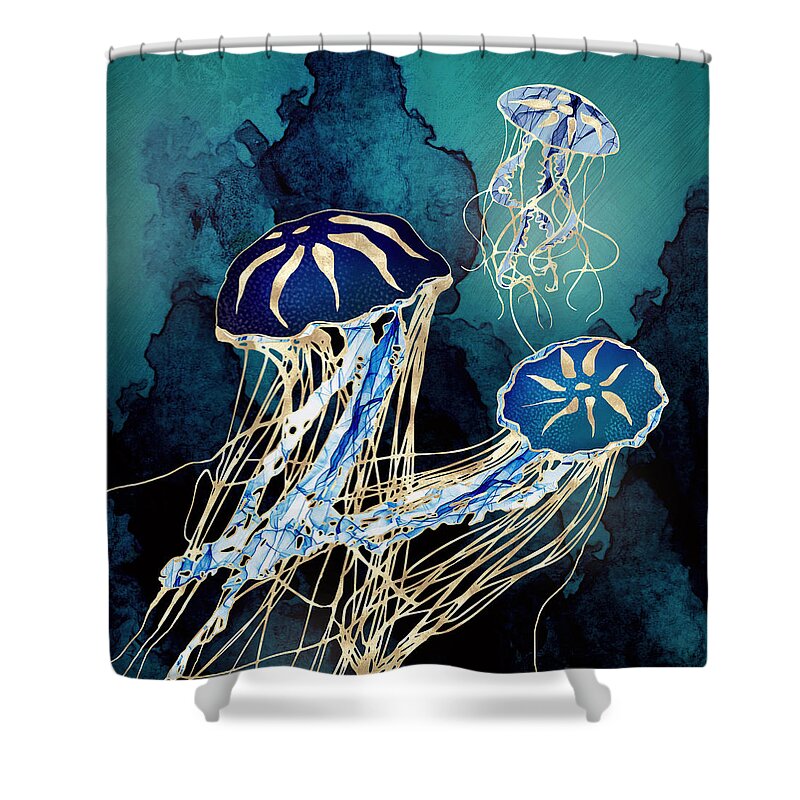 Jellyfish Shower Curtain featuring the digital art Metallic Jellyfish III by Spacefrog Designs