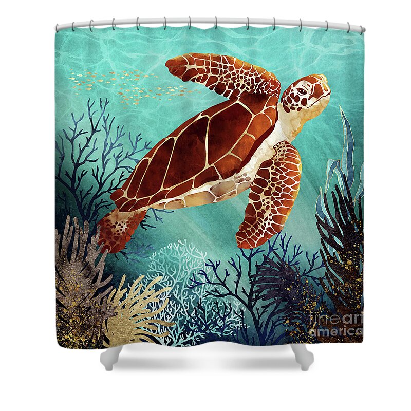 Metallic Shower Curtain featuring the digital art Metallic Sea Turtle by Spacefrog Designs