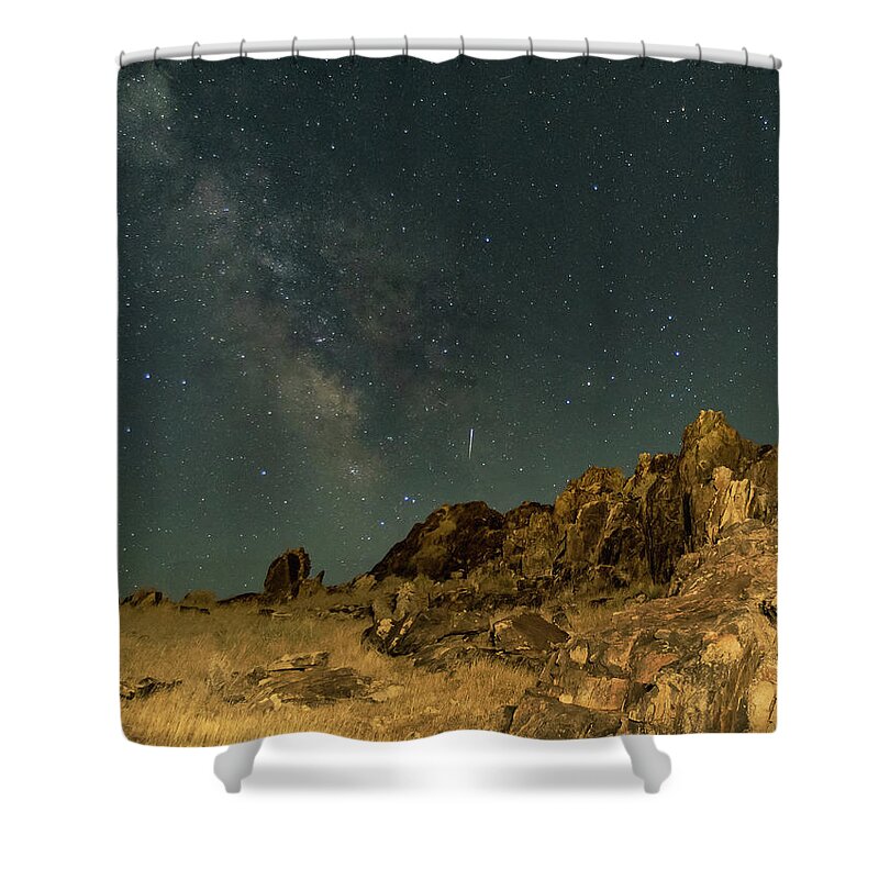 Meteor Shower Curtain featuring the photograph Meteor photo bomb by Daniel Hayes